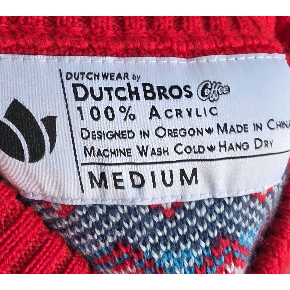 Dutch Bros Sweater Size M Blue Fair Isle Nordic Blue Red Unisex Limited Edition - Picture 5 of 7